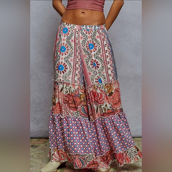 #947 POL Various Pattern Printed Woven Wide-Leg Pants